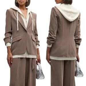 Cinq a Sept Khloe Knitted Sweater Blazer Jacket Hooded Brown Size 4